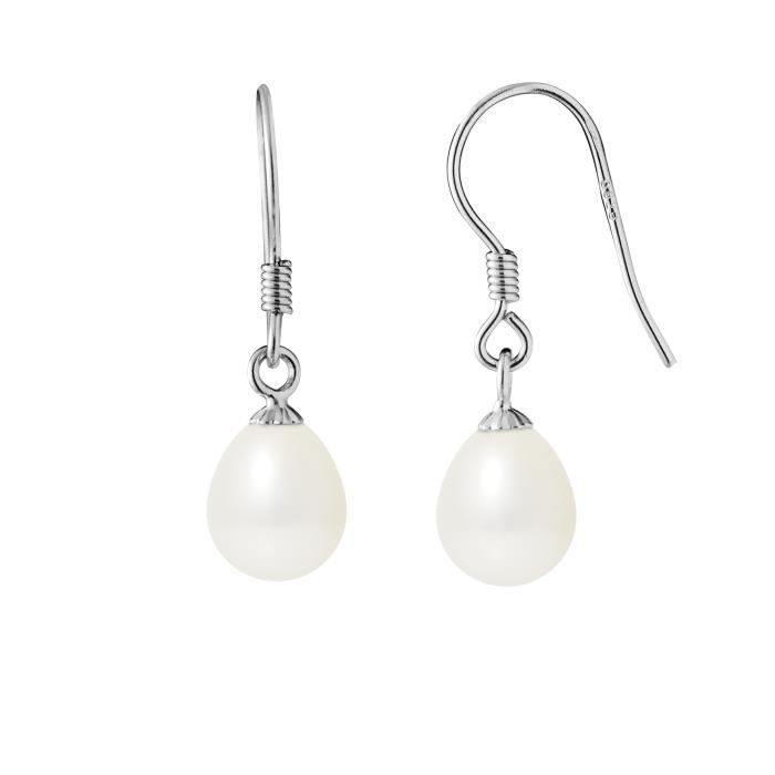 Boucles D'oreilles En Argent Avec Perle De Culture 8 Mm Et Zircons - Neuf Sans Emballage