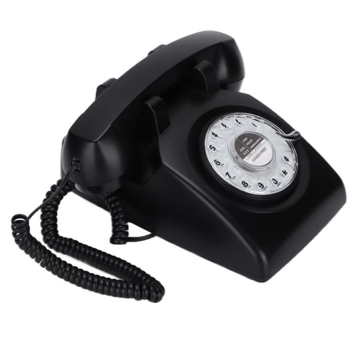 Téléphone Fixe Rétro à Cadran Rotatif - Design Vintage, Gros Boutons, En ABS, Fonctionnel Avec Ligne Classique