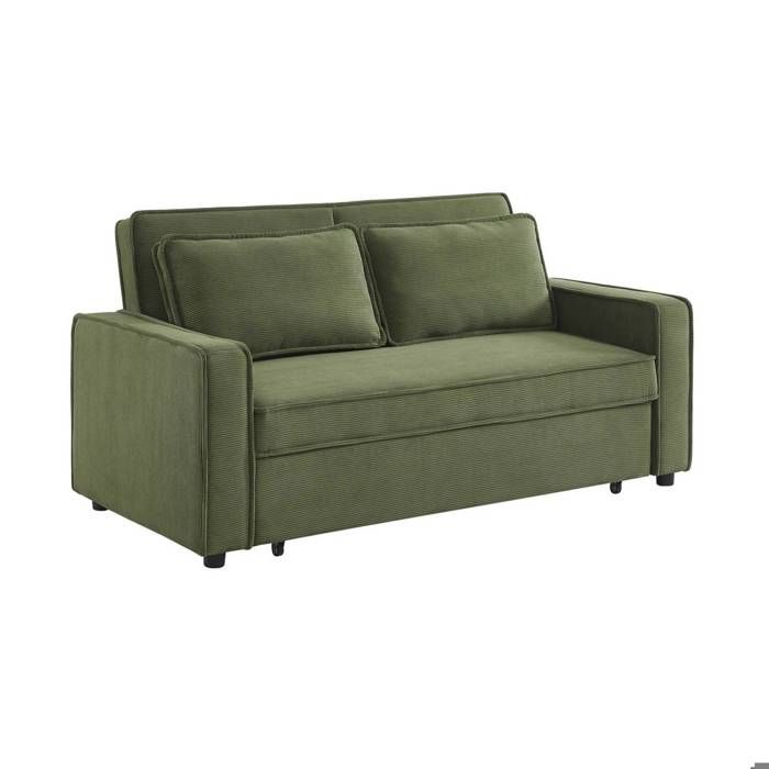 sweeek Canapé convertible 2 places kaki velours côtelé banquette lit CHILL sweeek Canapé convertible 2 places kaki velours côtelé banquette lit CHILL