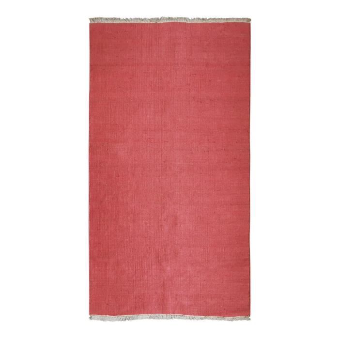 ESSENCE - Tapis en jute et coton avec franges 80 x 150 cm Rouge Terra Cotta