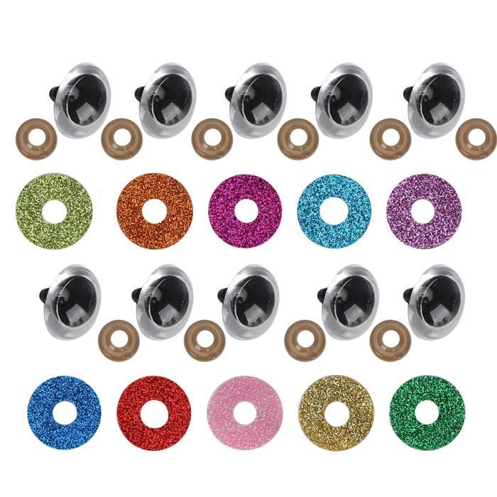 70 Yeux De Poupée Avec Rondelles - 10 Mm - 7 Couleurs - Pour Peluches, Marionnettes, DIY - Sécurité En Plastique