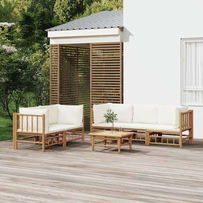vidaXL Salon de jardin 6 pièces avec coussins Crème - vue 2