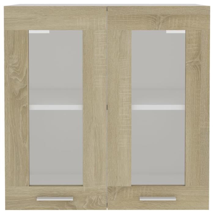 Armoire en verre suspendue - VINGVO - Chêne sonoma - 2 portes - 60x31x60 cm