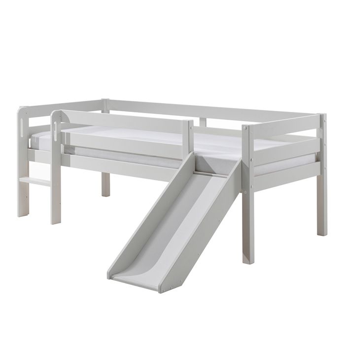 Lit mihauteur en bois de pin laqué blanc avec toboggan VIPACK Pip