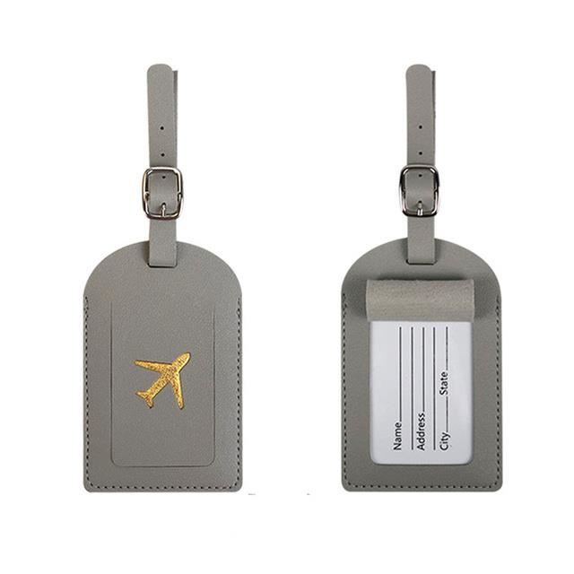 Étiquette De Bagage En Cuir Synthétique Motif Avion - 11.3x7 Cm Avec Sangle - Pour Valise, Sac De Voyage, Identification