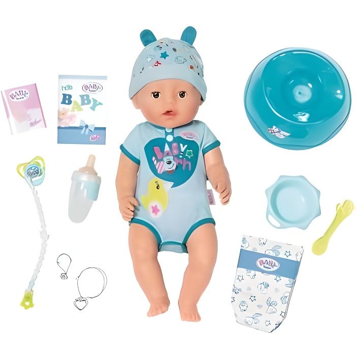 Baby Born Poupon Bebe Garcon 43 cm accessoires pot biberon tetine Toucher  doux articule 9 fonctions sans piles - Cdiscount Jeux - Jouets