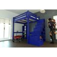 Lit Mezzanine Alpage bois ABC MEUBLES - 120X200 - Bleu foncé - Hauteur réglable - Poids supporté 280 kg-1