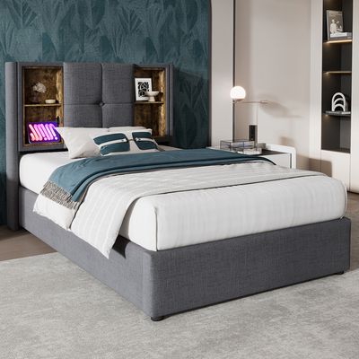 Lit Simple 90x200 Cm Avec Chargement Cadre De Lit Avec Espace De Rangement Sommier A Lattes En Bois Naturel