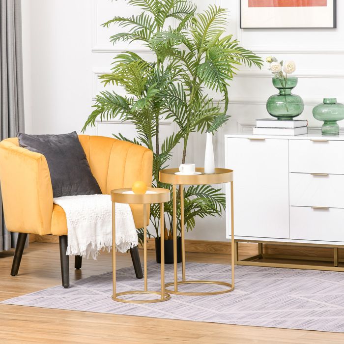 Table basse Homcom Lot de 2 tables basses gigognes rondes style art déco - acier doré verre trempé 5 mm Table basse Homcom Lot de 2 tables basses gigognes rondes style art déco - acier doré verre trempé 5 mm