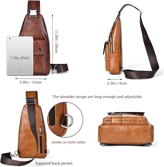 Sacoche Homme Bandoulière Étanche Cuir PU - Sac Poitrine Business Voyage Gris Bleu