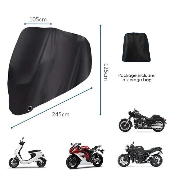 Bâche Moto, 245X105X125cm 210D, Housse moto étanche avec Trou de Serrure  Anti UV pour Moto, Scooter, Taille: XXL - Cdiscount Auto