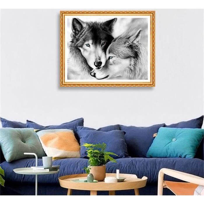 Kit Peinture Diamants 5D – Loup Et Lune – Format 30x40 Cm – Diamants Ronds Brillants – Activité Relaxante Parent-enfant