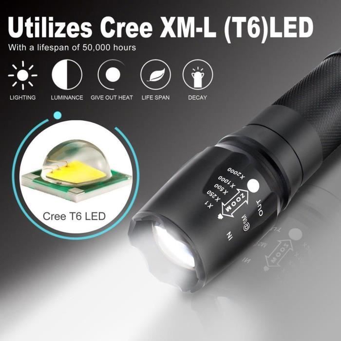 5000lm Shadowhawk X800 Tactical Lampe de poche LED Zoom militaire Torche  G700 - Cdiscount Bricolage