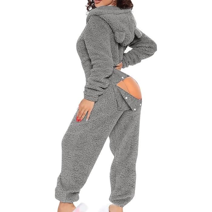 Pyjama Femme Long Combinaison Sexy Bouton Rabattu Tenue De Salon Pyjama Combinaison BoutonneE a Rabat pour Femmes Gris Gris Cdiscount Pret a Porter