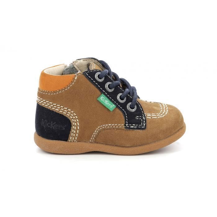 Bottines bebe Kickers Babystan Cuir camel marine orange Lacet Zip Plat Camel marine orange Cdiscount Chaussures