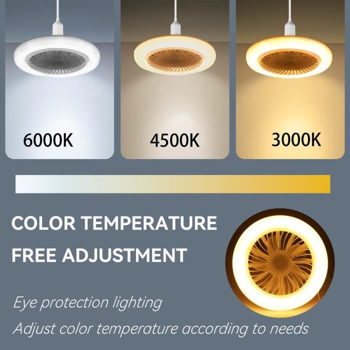 Ventilateur Plafond Avec Lumière LED - 30W, 3 Vitesses, Télécommande, Douille E27, Pour Salon/chambre 10-15 M²