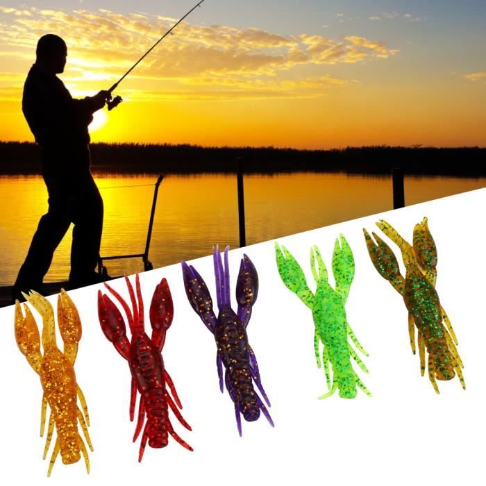 KEENSO Lot De 30 Leurres Écrevisses Souples 7.5cm 5.5g - 5 Couleurs Naturelles PVC + Boîte - Appâts Artificiels Pour Pêche Au Bass, Perche, Brochet