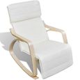 Chaise à bascule avec cadre en bois cintré Tissu Réglable Crème-2