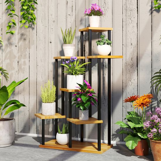 Support à Plantes 4 Niveaux En Métal Noir - Pour Intérieur Et Extérieur, Balcon Ou Terrasse