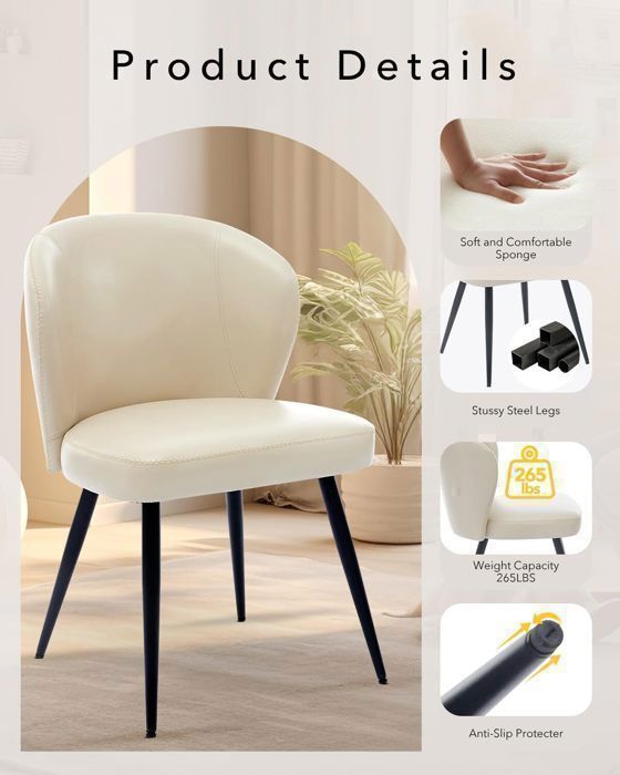 Lot De 4 Chaises De Salle à Manger - Simili Cuir Blanc, Pied Chromé, Style Moderne, Très Bon état D'occasion