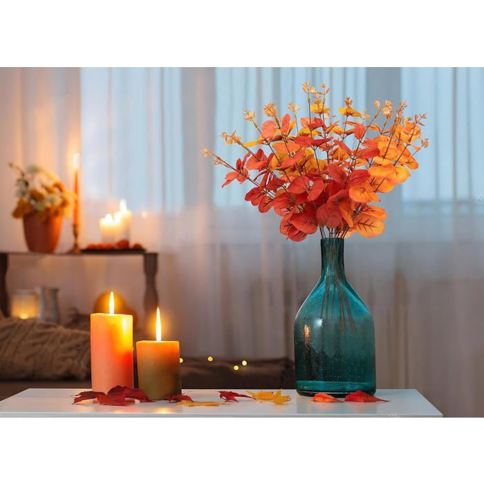 10 Tiges Fleurs Artificielles Automne - Couleurs Orange, Jaune, Rouge - 35 Cm - Décoration Intérieur/Extérieur - 11