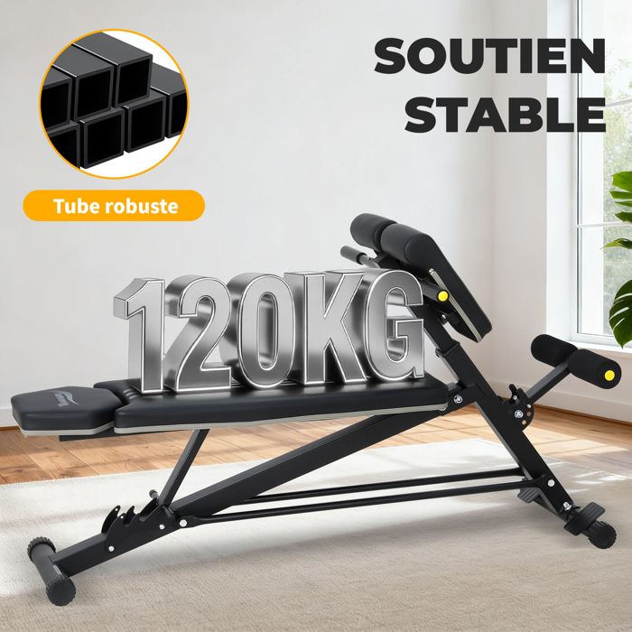 Chaise Romaine Banc De Musculation Réglable Pro – Multifonction Acier, Abdominaux Et Dos, Charge 120 Kg, Noir