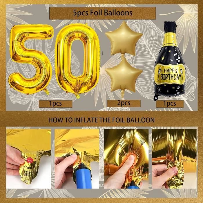 Amosfun Lot De 21 Accessoires De Fête D'anniversaire à Paillettes Pour 50e Anniversaire Noir Et