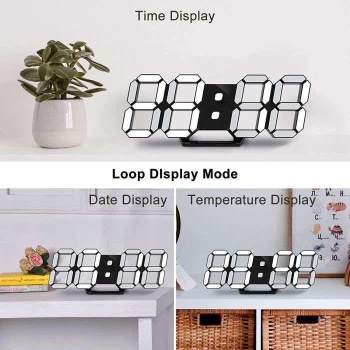 Horloge Murale Digitale Avec Thermomètre - Affichage LED Réglable 12/24H Pour Salon Bureau