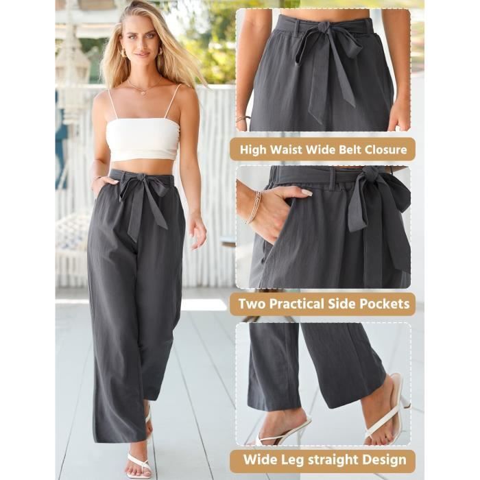 Pantalon Large Femme Taille Haute elastique Gris Coupe Large Pour l ete l automne et le printemps Gris Cdiscount Pret a Porter