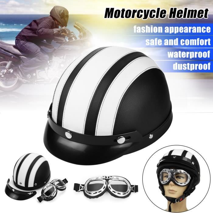 Casque moto bol scooter retro vintage cuir avec lunettes shop