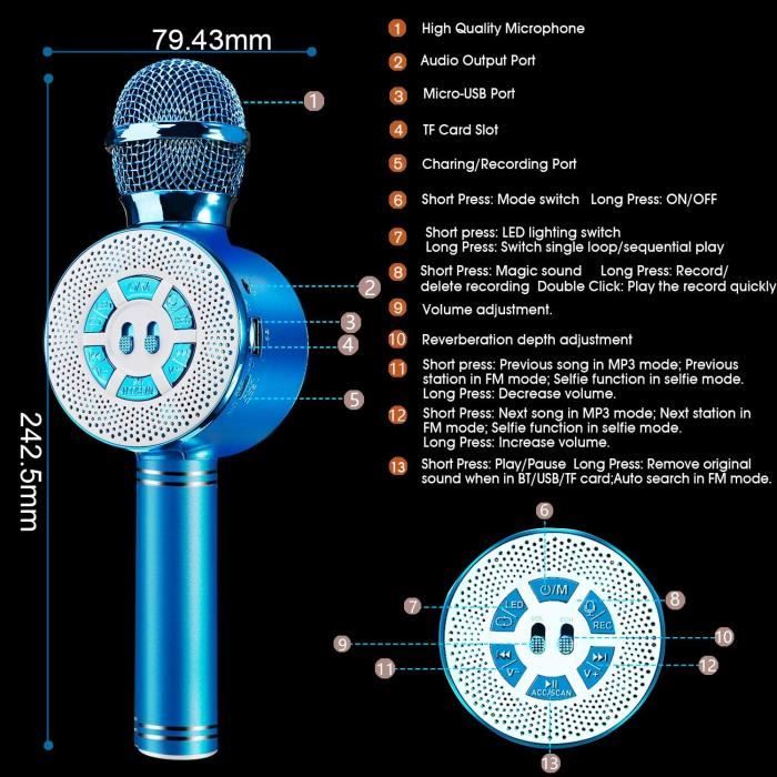 Microphone éducatif Pour Enfant – Karaoké Chant – Jouet Musical Bleu – Durable Et Sûr – Dès 3 Ans