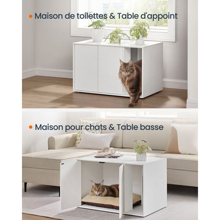 Meuble Litiere Chat, Maison de Toilette Chat avec Plaque de Vidange de Sable Amovible, Sans Bac à Litière,100×45×66cm, Noyer