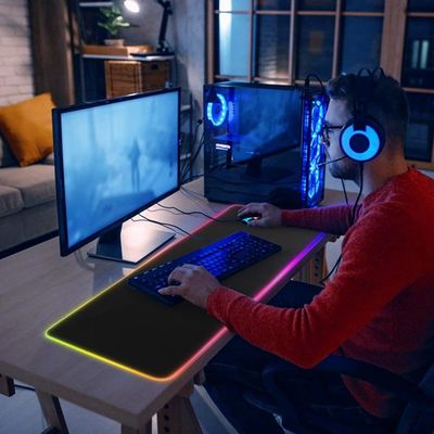 JZMATECH Tapis de Souris Gaming RGB XXL, 800 x 300mm RGB Extended Tapis de Gaming Grand, 14 Modes d'éclairage, 7 Couleurs LED, pour Ordinateur de Jeu, Entrée Supplémentaire USB (Pourpre Galactique