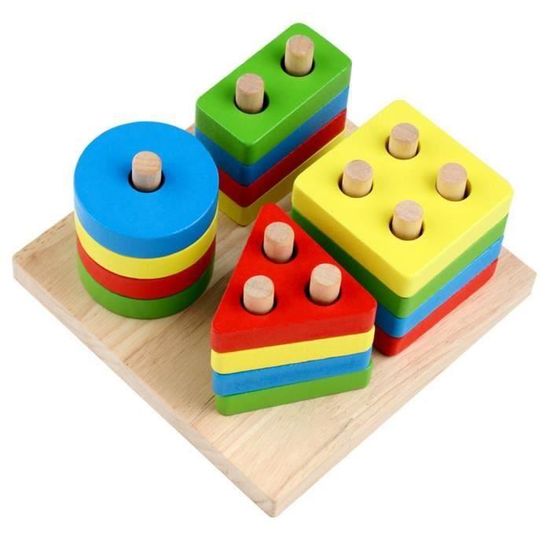 Jouet Enfant 2 Ans Geometriques En Bois Puzzles Pour Bebe Cdiscount Jeux Jouets