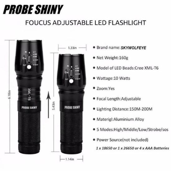 Lampe Torche LED Rechargeable Shadowhawk - 1 000 000 Lumens, Tactique, Aluminium