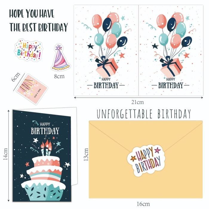LOMUG Set De 24 Cartes D'Anniversaire Avec Enveloppes - Cartes De Vœux Originales Et Colorées
