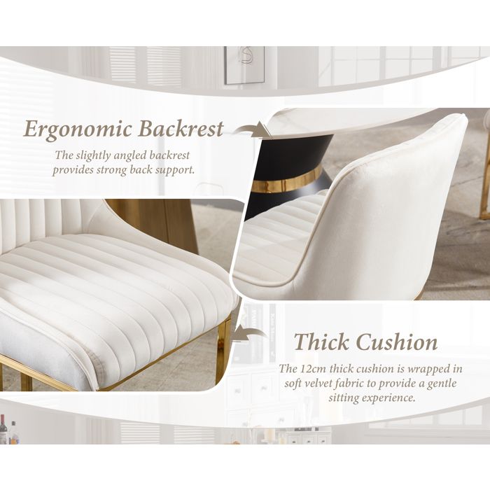 Lot de 2 chaises de salle à manger luxe en velours blanc pieds dorés | Maisons du Monde