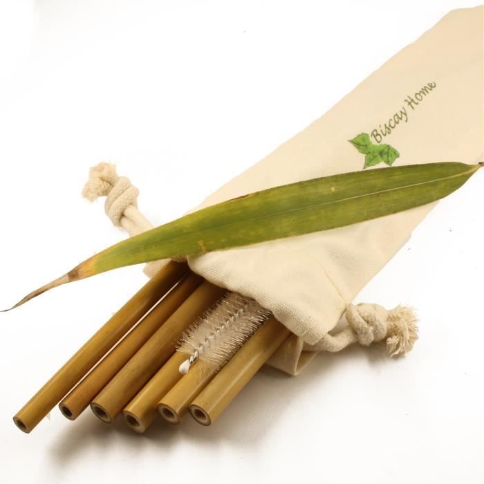 Novela Pailles en bambou biodégradables et réutilisables Lot de 10