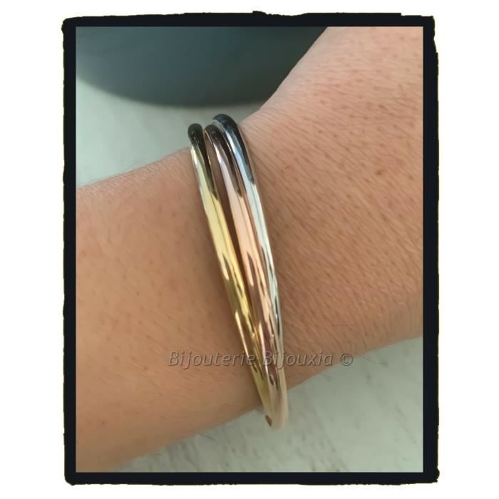 Bracelet Triples Joncs Ors Bijouxia Plaqué or 18 Carats Diamètre  6,6 cm
