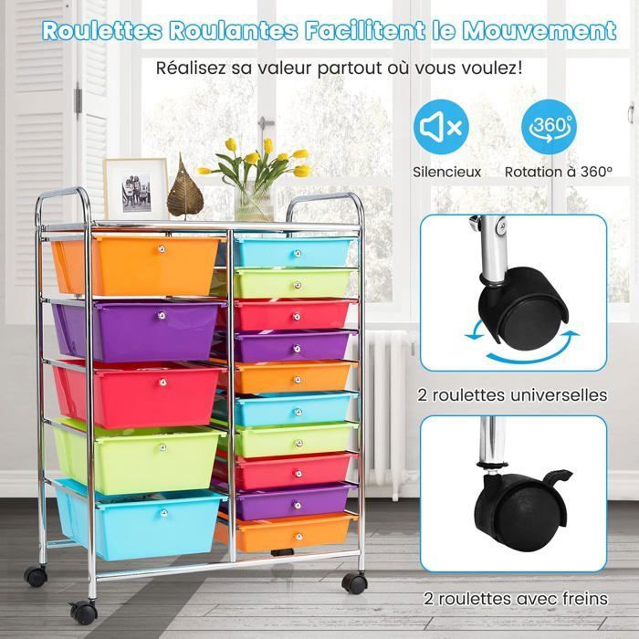 Coatway Tour De Rangement Sur Roulettes Avec 20 Tiroirs 64 X 39 X 88 Cm à Prix