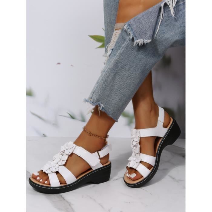 SANDALE Femmes Orthopedique Confortables Chaussures Plateforme Nu-pieds t  Sandales Femmes Sandales Plates Toe 35-43 blanc