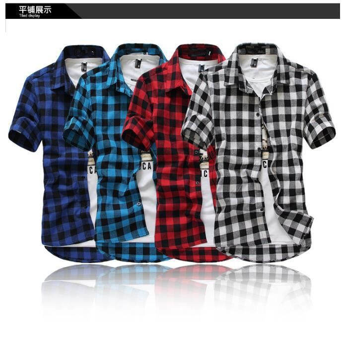 Rouge Et Noir Chemise Carreaux Hommes Chemises Nouveau Ete Mode Chemise Homme Hommes Carreaux Chemises Manches Courtes Chemise Bleu Cdiscount Pret a Porter