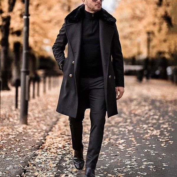 Manteau caban Manteau Long en laine pour homme coupe vent pais