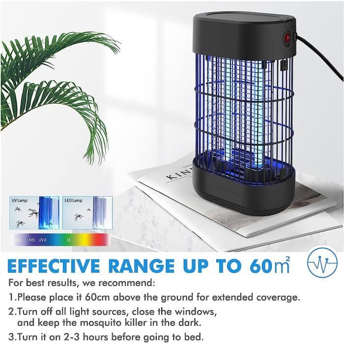 Lampe UV Anti-Insectes Anti Moustique Tue Mouche électrique destructeur  d'insectes (12W, Noir) 