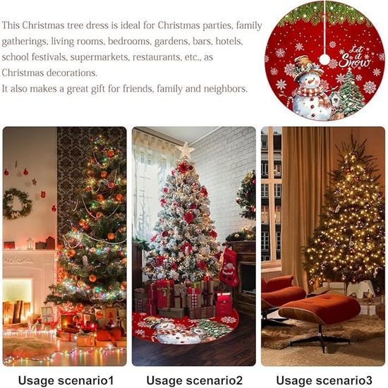 Jupe De Sapin De Noël 120cm - Tapis Décoratif Motif Flocons/élans, Polyester, Pour Protéger Le Sol Et Décorer