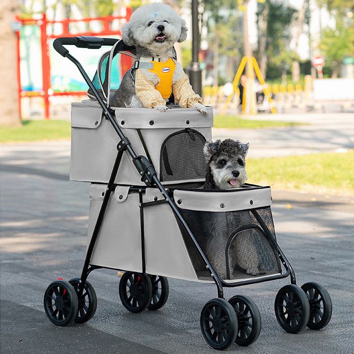 Poussette Pour Chien/chat Jusqu'à 10kg - 4 Roues Pivotantes, Pliable, Avec Fenêtres Mesh