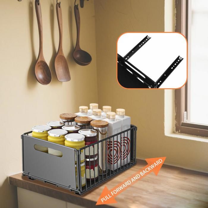 Lot de 2 organisateurs de placard-MENGDA-Tiroir coulissant placard de cuisine-Organiseur de tiroir extensible-Pour cuisine-Noir