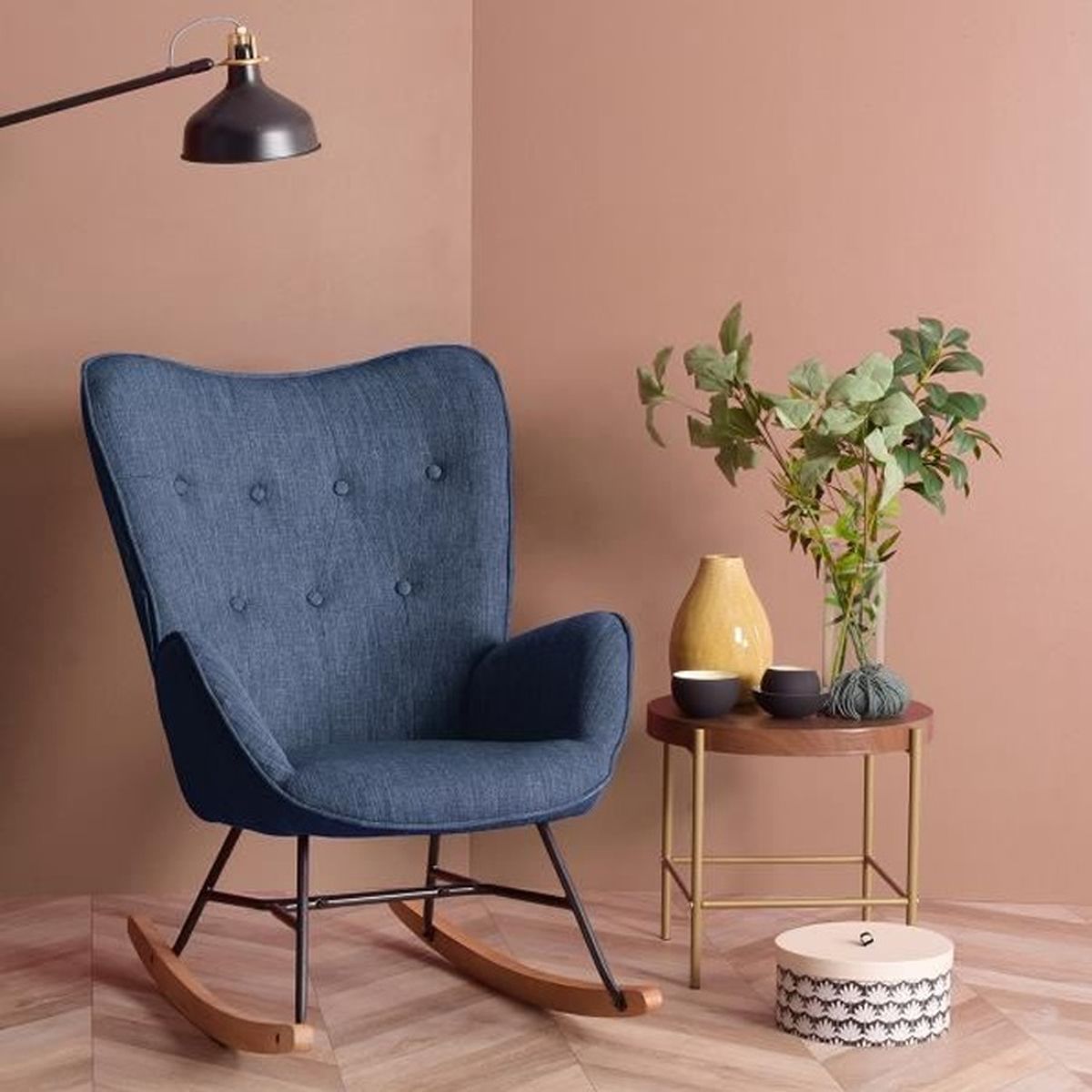 Fauteuil A Bascule Bebe Chaise D Allaitement Fauteuils Avec Tissu Bleu Fonce Pour Salon Chambre Jambes En Bois Massif Cdiscount Maison