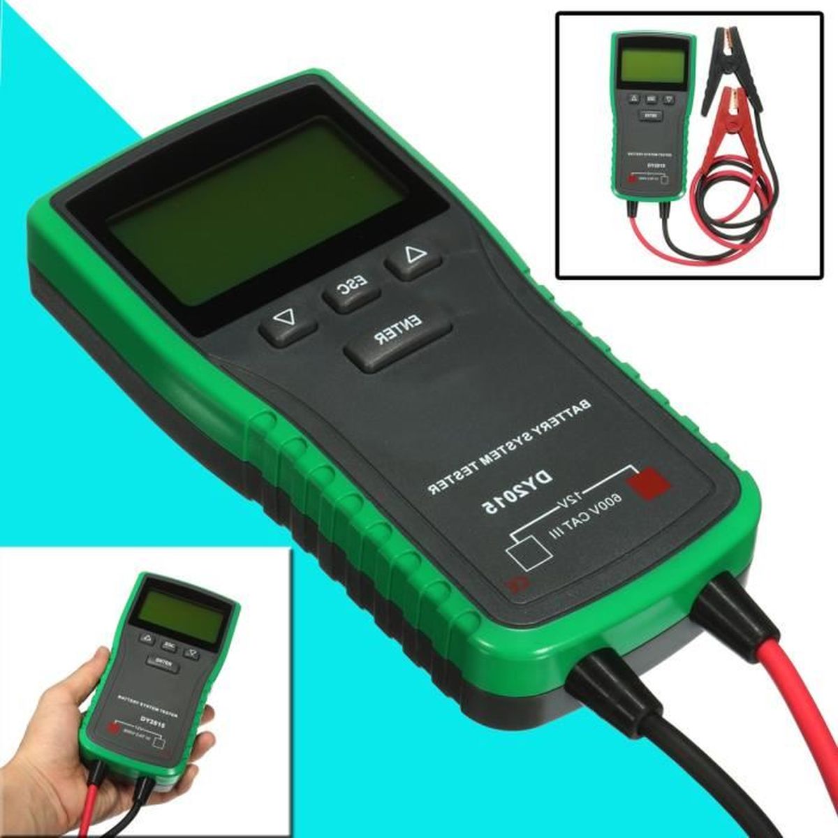 Testeur De Batterie Auto Numérique 12V/24V - Analyseur Diagnostic Voiture, Moto, Camion - Détection Problèmes Relais - Compact Avec Clips Et Câble 42 Cm - 7
