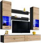 IAMS CHIEN Meuble TV Mural - Extreme Furniture Fly - Bois naturel & Noir - LED bleues